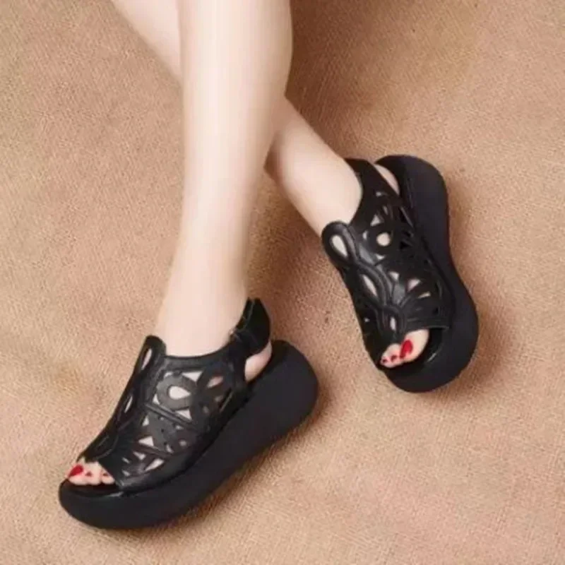 Soft Leather Designer Women Sandals Luxury Wedges Shoes for Women Summer Retro Casual Female Heels Soft Leather Designer Women Sandals Luxury Wedges Shoes for Women Summer Retro Casual Female Heels