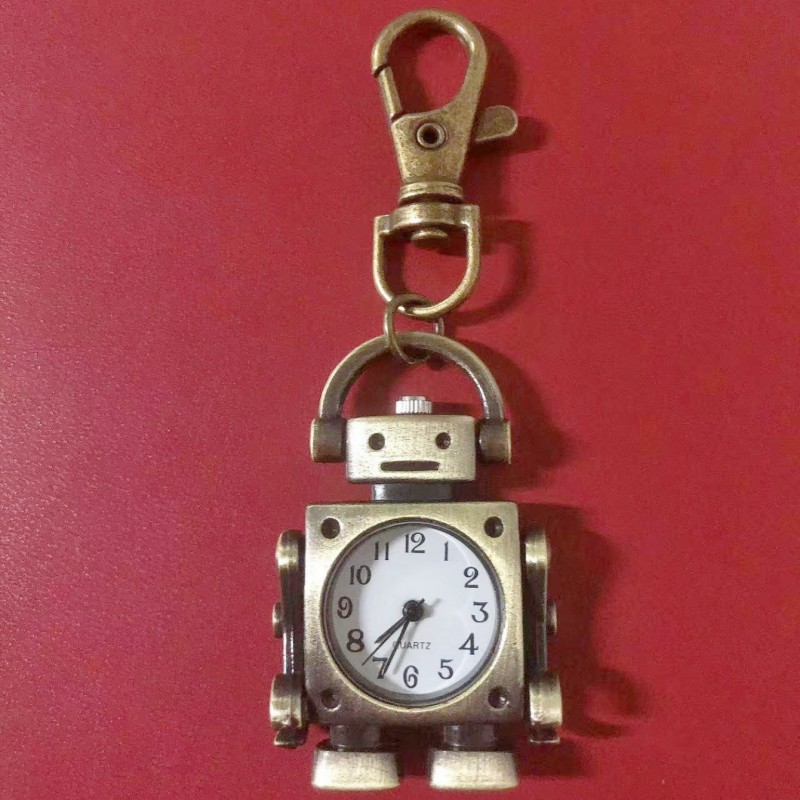 Vintage robot shape Arabic numerals pocket watch pendant quartz round dial with cute keychain for a party
