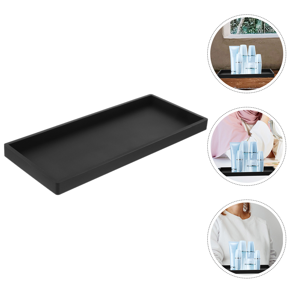 Compact Black Silicone Bathroom Vanity Tray for Jewelry Perfume Pressed Powder Storage Daily Use