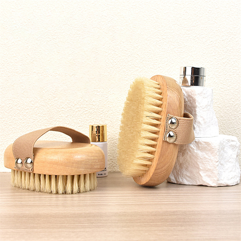 Natural Bristles Wet Dry Skin Body Brush Exfoliating Massage Cleaning Tool for Cellulite Lymphatic Drainage SPA