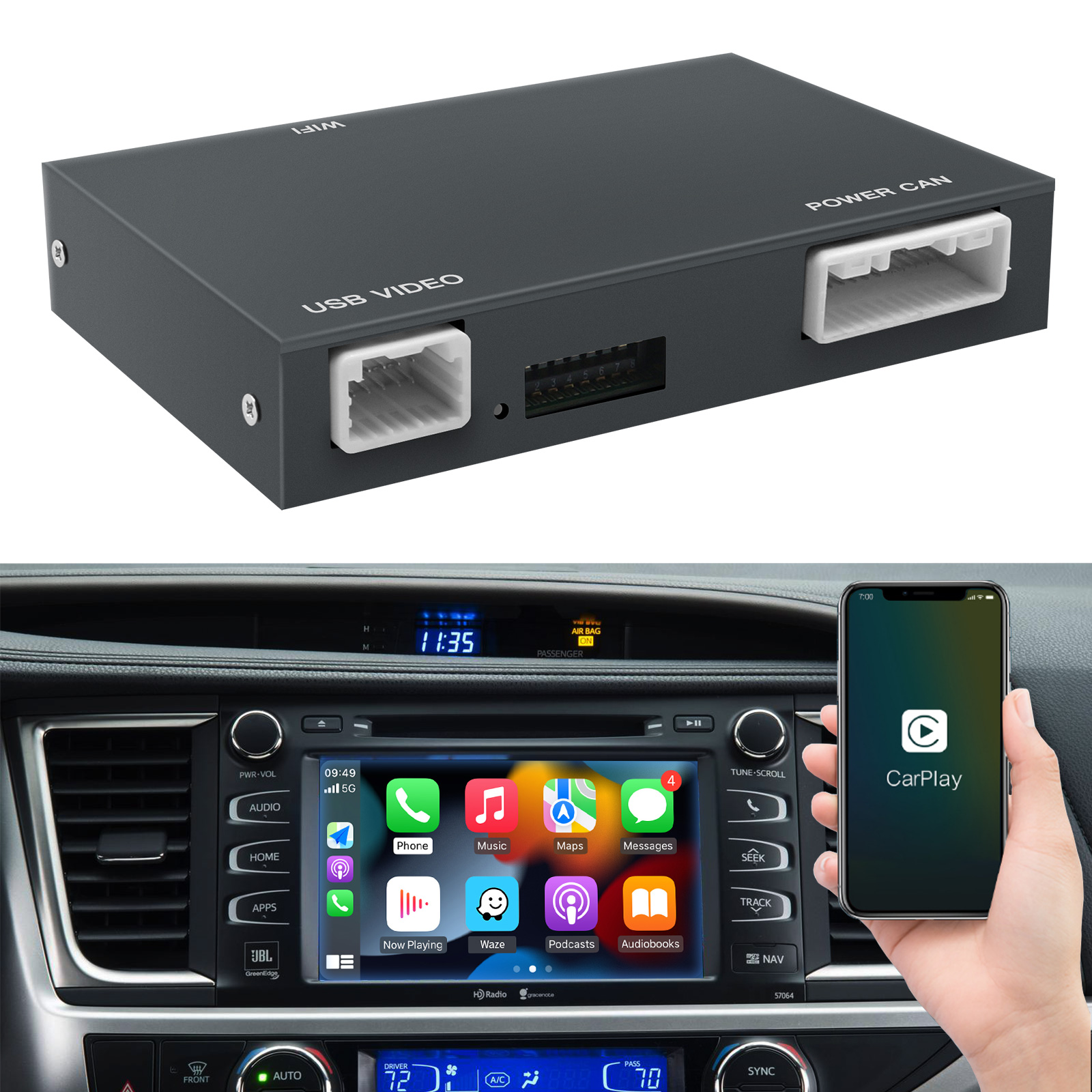 Wireless Carplay Android Auto For Toyota Aygo Corolla Tundra Tacoma Camry C-HR Highlander