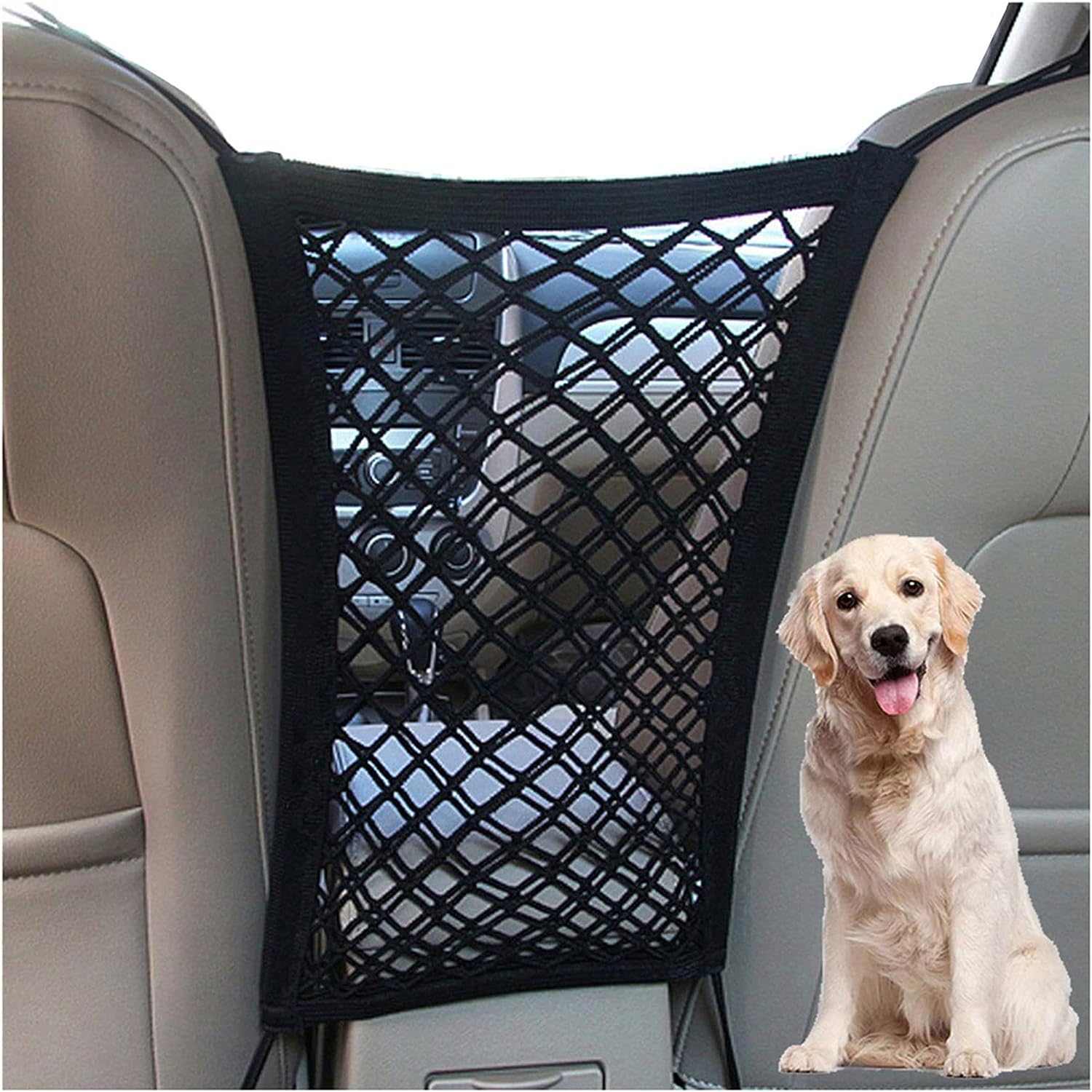 Dog Car Barrier, Pet Car Barrier with Storage Bag, Back Seat Safety Protector Mesh Net, Automatic Pet Barrier Guard
