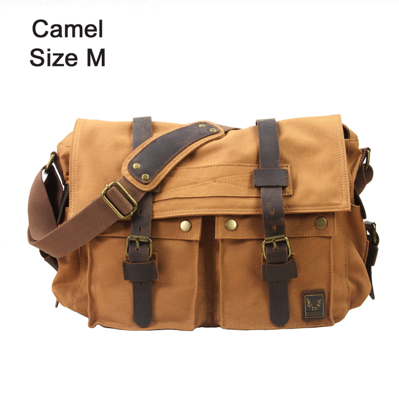 Men Messenger Bag Genuine Leather Canvas Shoulder Crossbody Sling Casual Satchel