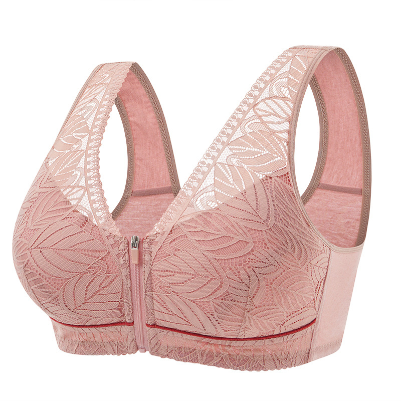 Breathable Sports Yoga Bra Front Zipper Cotton Cups No Steel Ring Lace Large Size Underwear Tank Top Women