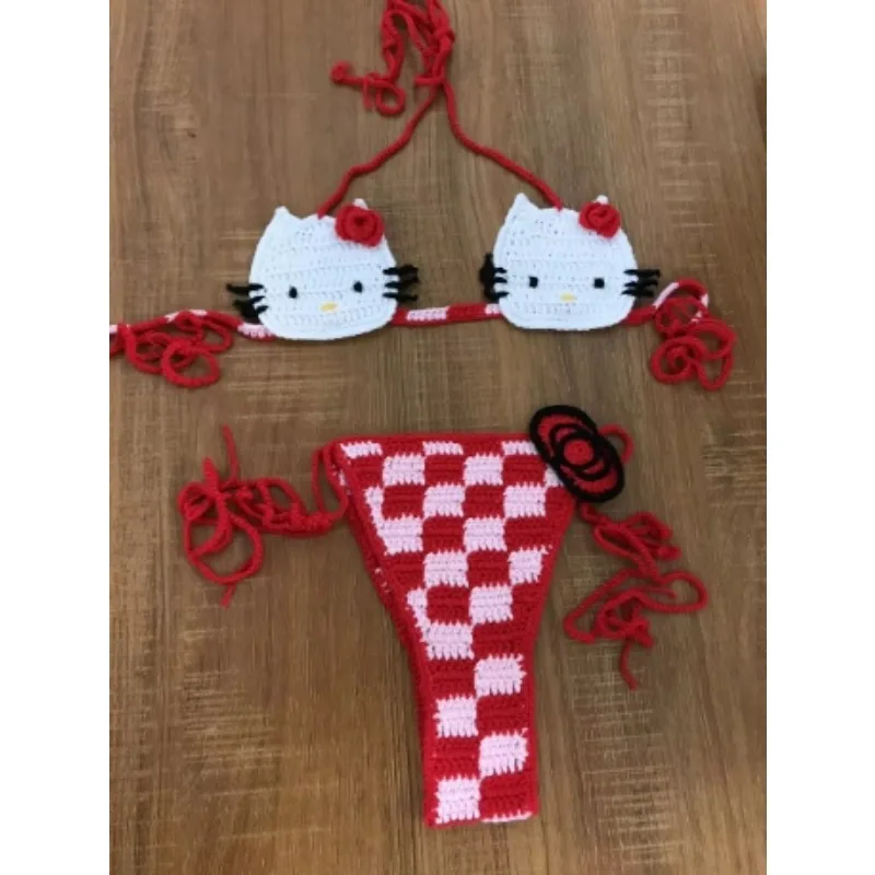 Hello Kitty Sexy Swimsuit Crochet Bikinis Set Thongs Bathing Suit Cute Lady's Micro Bikini Womens Swimming Suit - Purple one Size