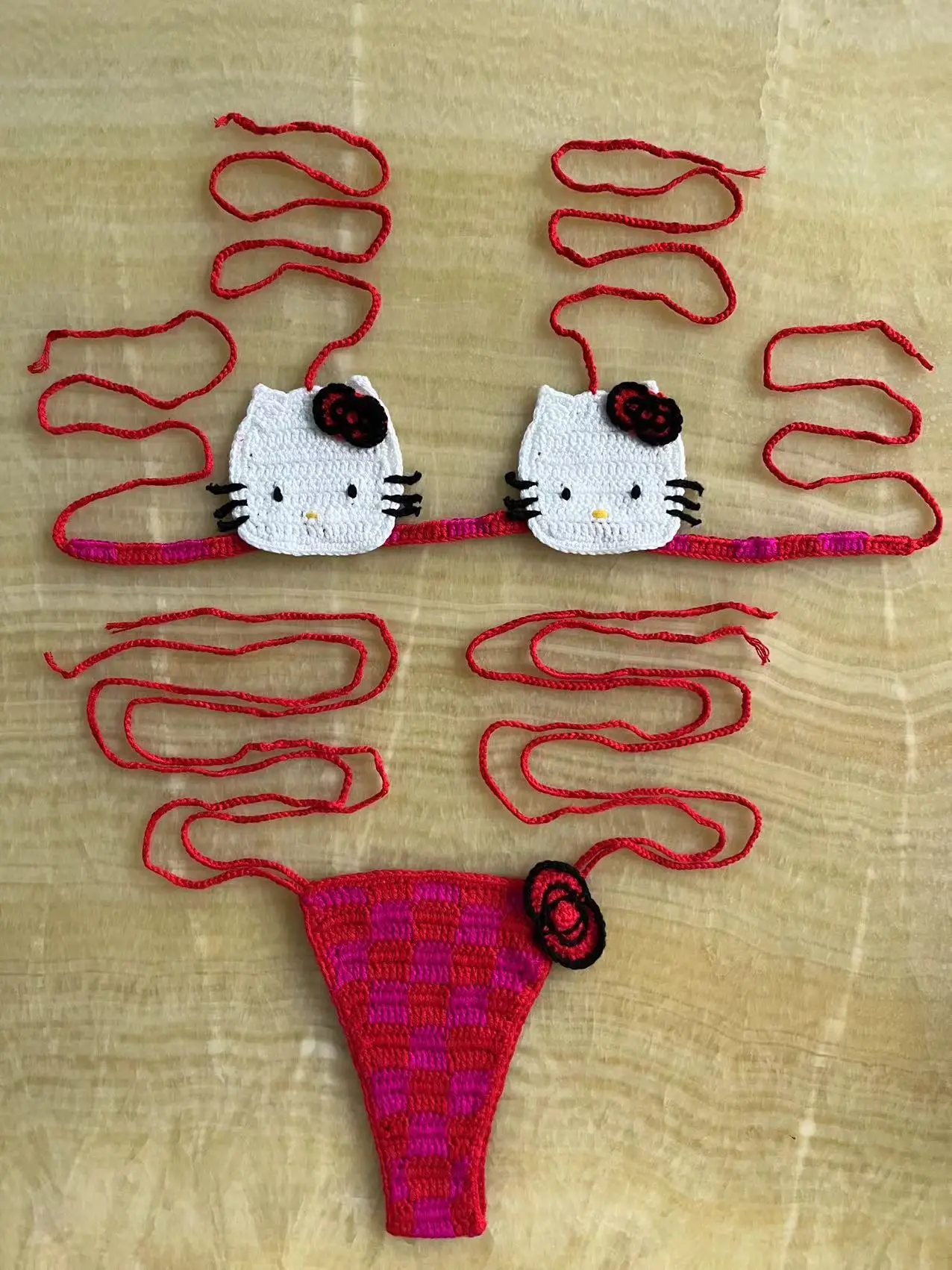 Hello Kitty Sexy Swimsuit Crochet Bikinis Set Thongs Bathing Suit Cute Lady's Micro Bikini Womens Swimming Suit