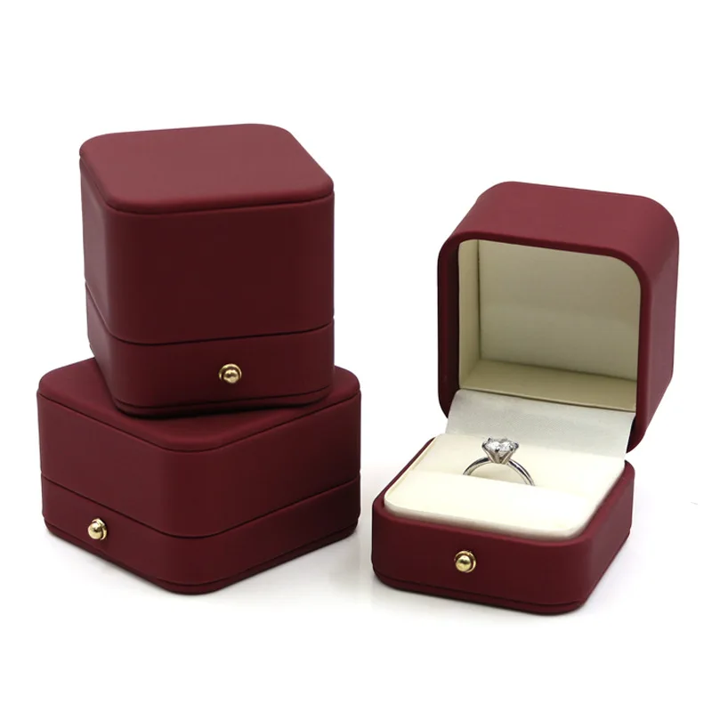 Vintage PU Leather Double Slots Ring Jewelry Box for Wedding Proposal Engagement Gift Organizer