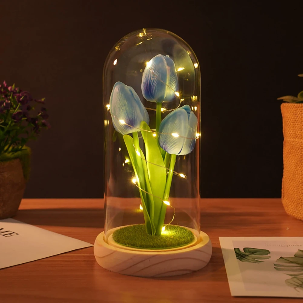 Creative Tulip Night Light Gift For Girlfriend with Glass Cover PU Simulation Valentines Day Decoration