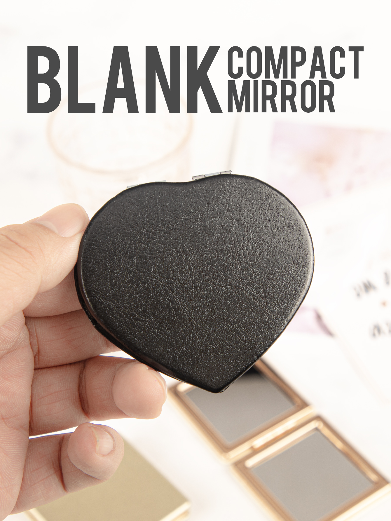 Portable Heart Shape Double Sided Makeup Mirror, HD Magnification, Black and White, Hot Sale for Weddings and Birthdays