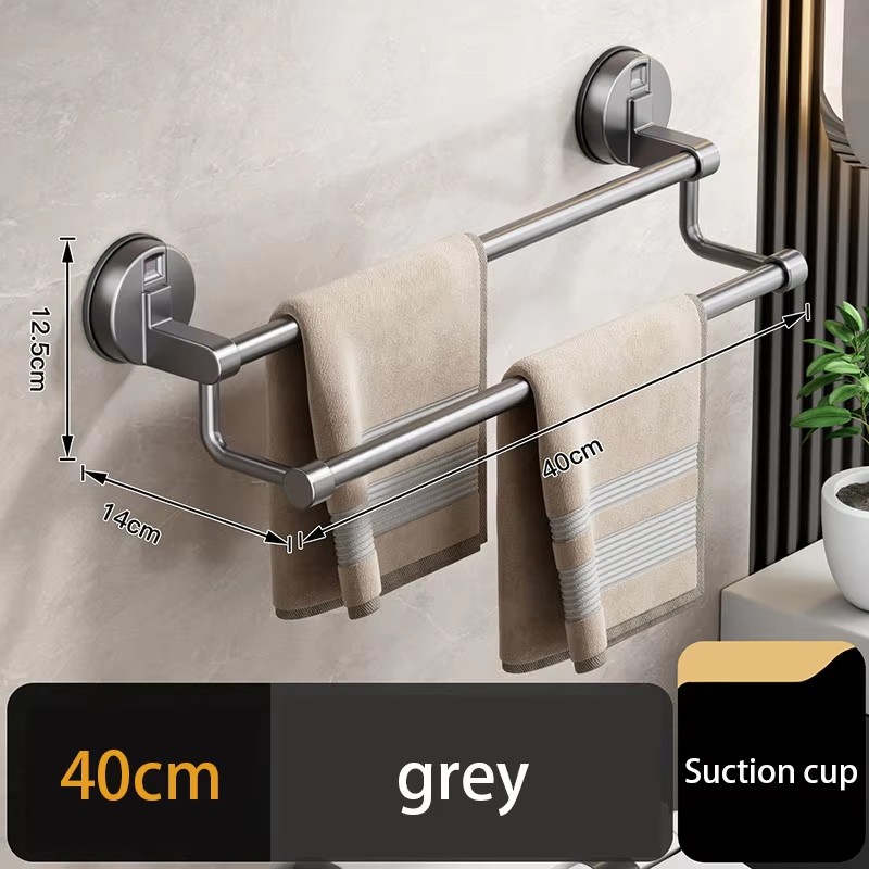 Punch-free Aluminum Double Rod Towel Shelf Bathroom Hanging Towel Slipper Storage Rack