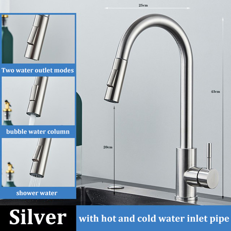 Telescopic Stainless Steel Kitchen Faucet Hot and Cold Pull-out Splash-proof Sink for Household Use Washing Basin Faucet