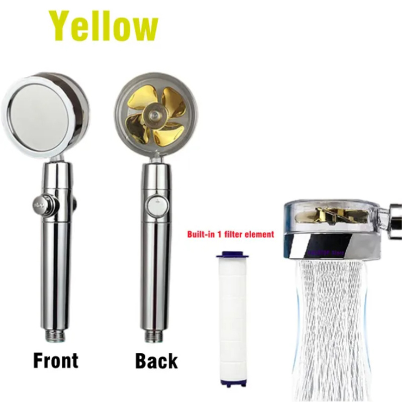 Handheld Shower Head, Shower Booster With Filter, Propeller Turbine High Pressure Nozzle, Small Waist, One Button Stop