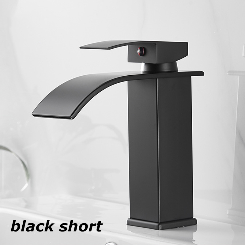 Stainless Steel Waterfall Wash Basin, Hot Cold Dual Faucet, Black Bathroom Toilet Home Sink
