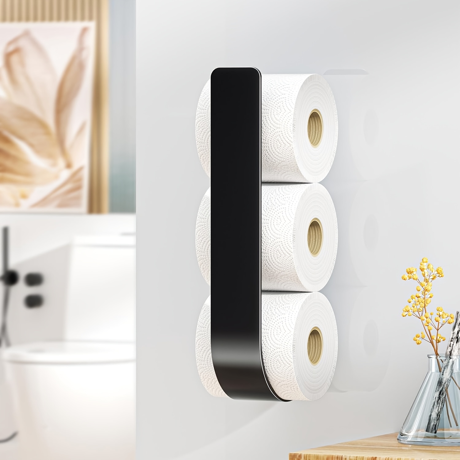 Wall-Mounted Toilet Paper Holder with Towel Rack and Hooks Metal Space-Saving Design for Bathroom Kitchen Living Room