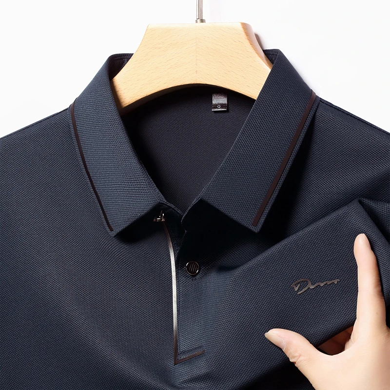 New Men's Business Casual Polo Shirt Long Sleeved Badge Solid Color Fashionable Comfortable Breathable Versatile Top