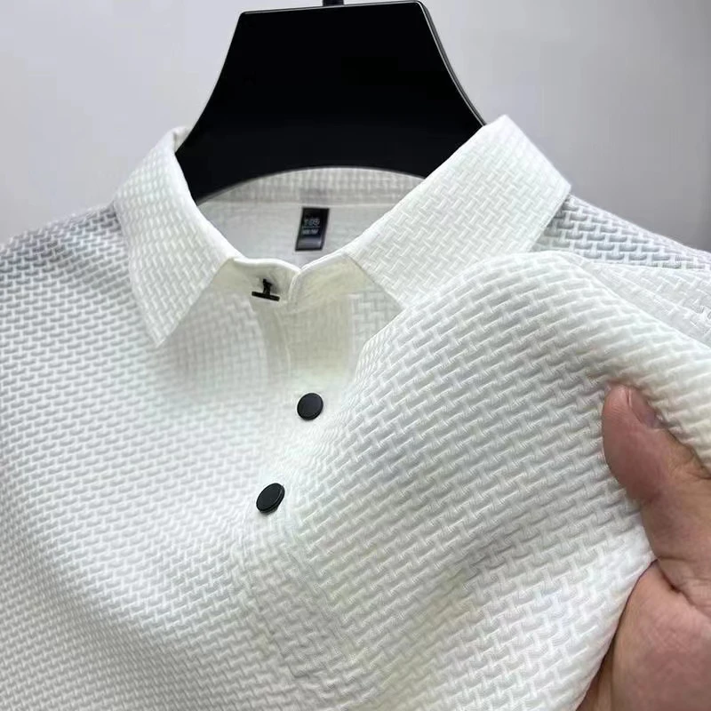 Mens Casual POLO Shirt Short Sleeved Bone Flower Solid Color Fashion Breathable Comfortable Summer Top