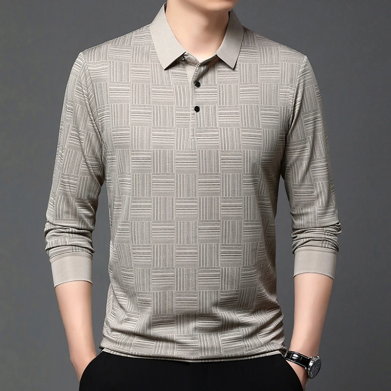 New Men's Solid Color Long Sleeved Polo Shirt Fashionable Comfortable Breathable Versatile Business Casual Top