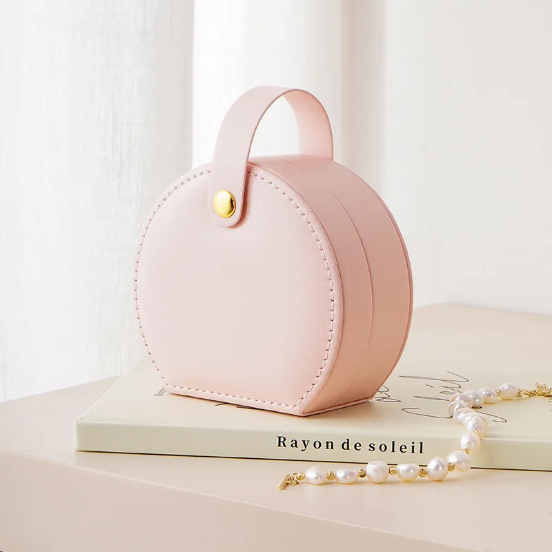 Portable Jewelry Organizer Leather Travel Case Mini Jewelry Box for Rings Earrings Necklace Storage Display Handbag
