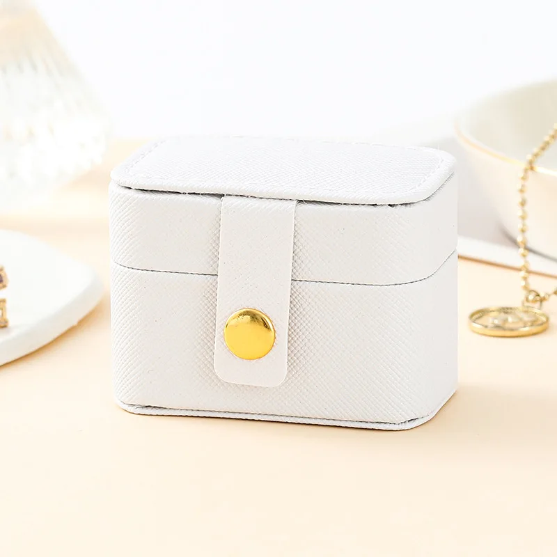 Small Jewelry Organizer Box, Portable Mini Leather Gift Case for Ring Earring Necklace Storage