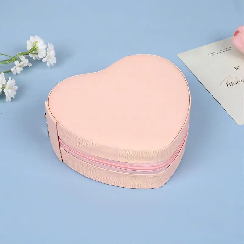 Heart-Shaped Jewelry Box, Portable Travel Necklace Pendant Ring Earrings Storage, Leather Zipper Cute Jewelry Organizer