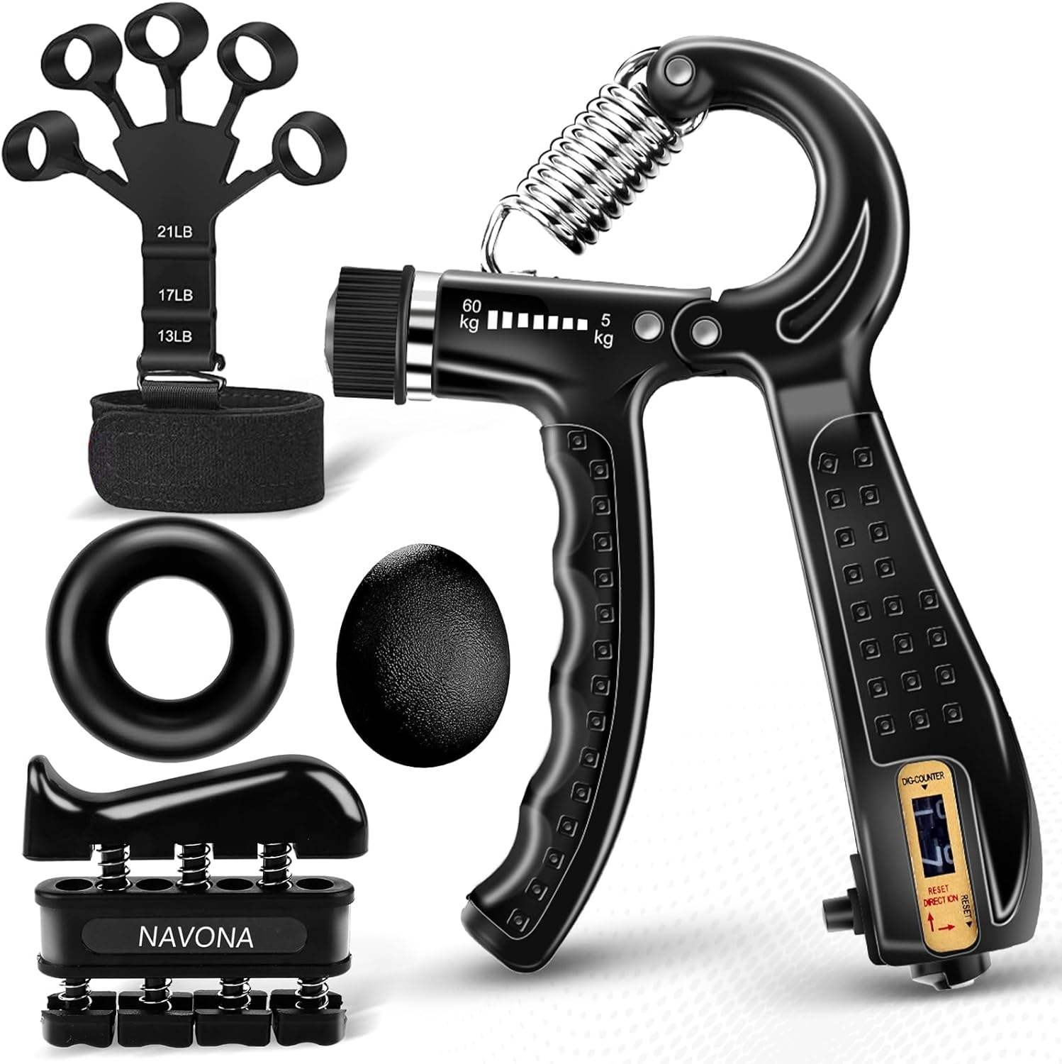 Adjustable Hand Gripper Grip Trainer Kit Finger Hand Exercisers Stress Ball Forearm Ring for Injury Recovery