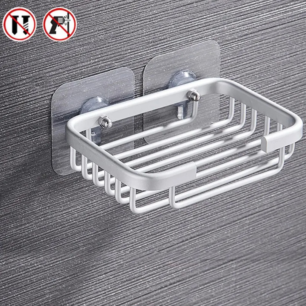 Wall-mounted Soap Holder No Drilling, Aluminum Adhesive Dish Rack, Drill Free Metal Soap Holder Sponge Dish Holder