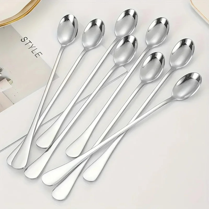 Long Handled Spoons Set, Stainless Steel Coffee Spoons, Pointed Mixing Spoons, Round Ice Serving Spoons Long Handled Spoons Set, Stainless Steel Coffee Spoons, Pointed Mixing Spoons, Round Ice Serving Spoons