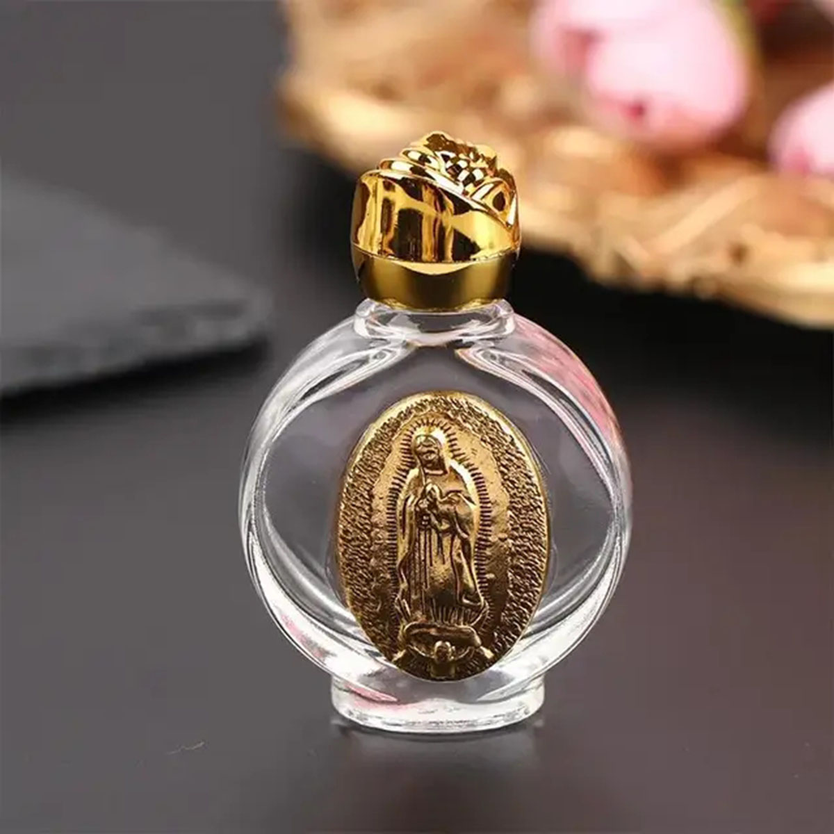 Holy Water Bottle Cross Sculpture Virgin Religious Bottle