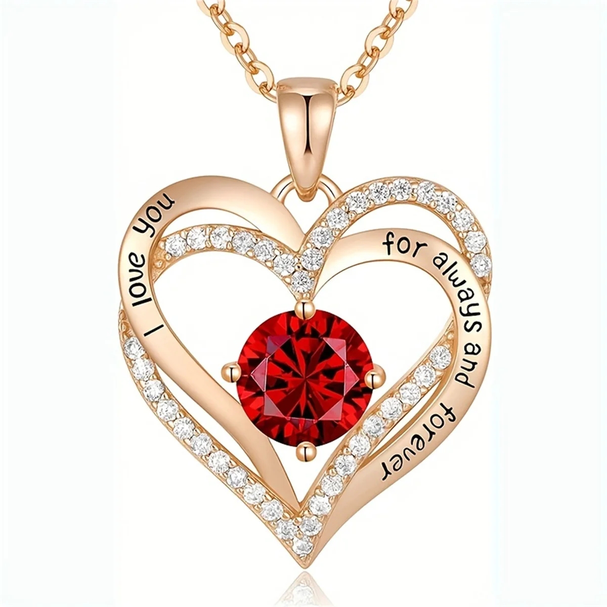 Luxury Red Pendant Necklace for Girlfriend with Rose Flower Gift Box I Love You Jewelry Trendy Wedding Gift