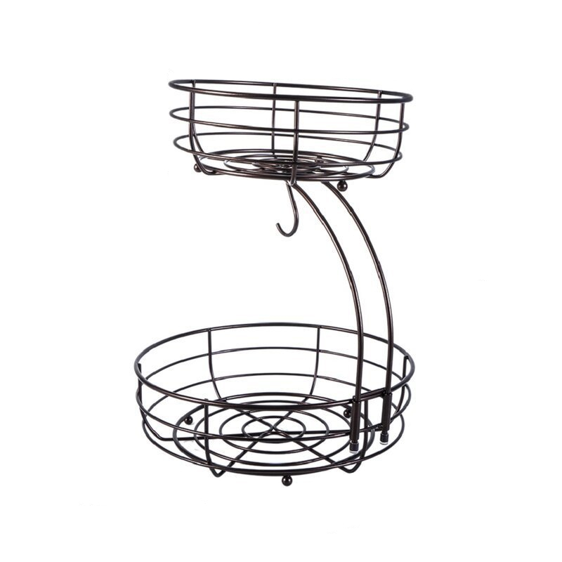 Countertop Fruit Basket Bowl with Metal Wire and Banana Hanger Storage Holder