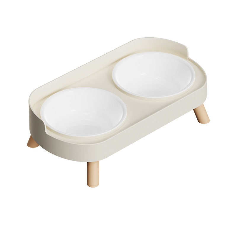 Double Pet Bowl No Spill Elevated Feeder with Stand Anti Slip Neck Support for Cats and Dogs