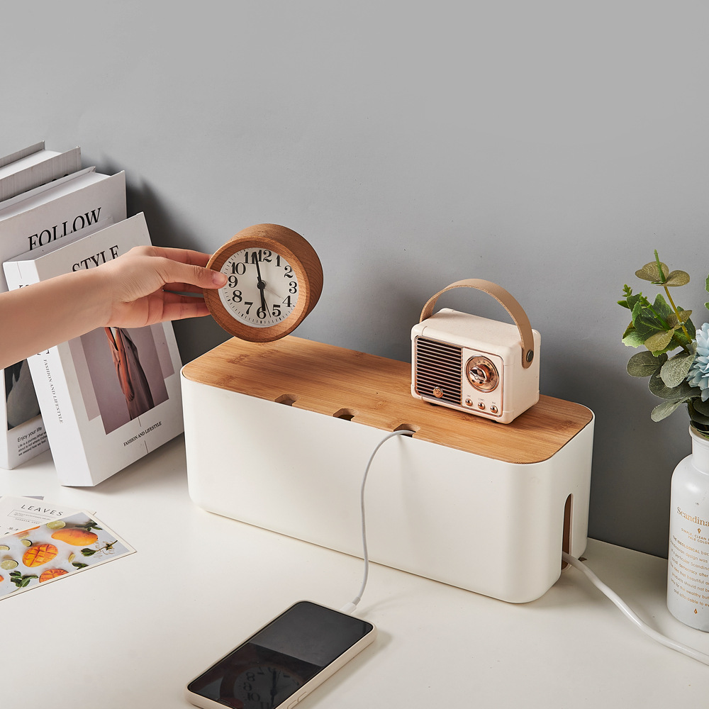 Bamboo Cable Management Box for Wires & Power Strips | Inspire Uplift