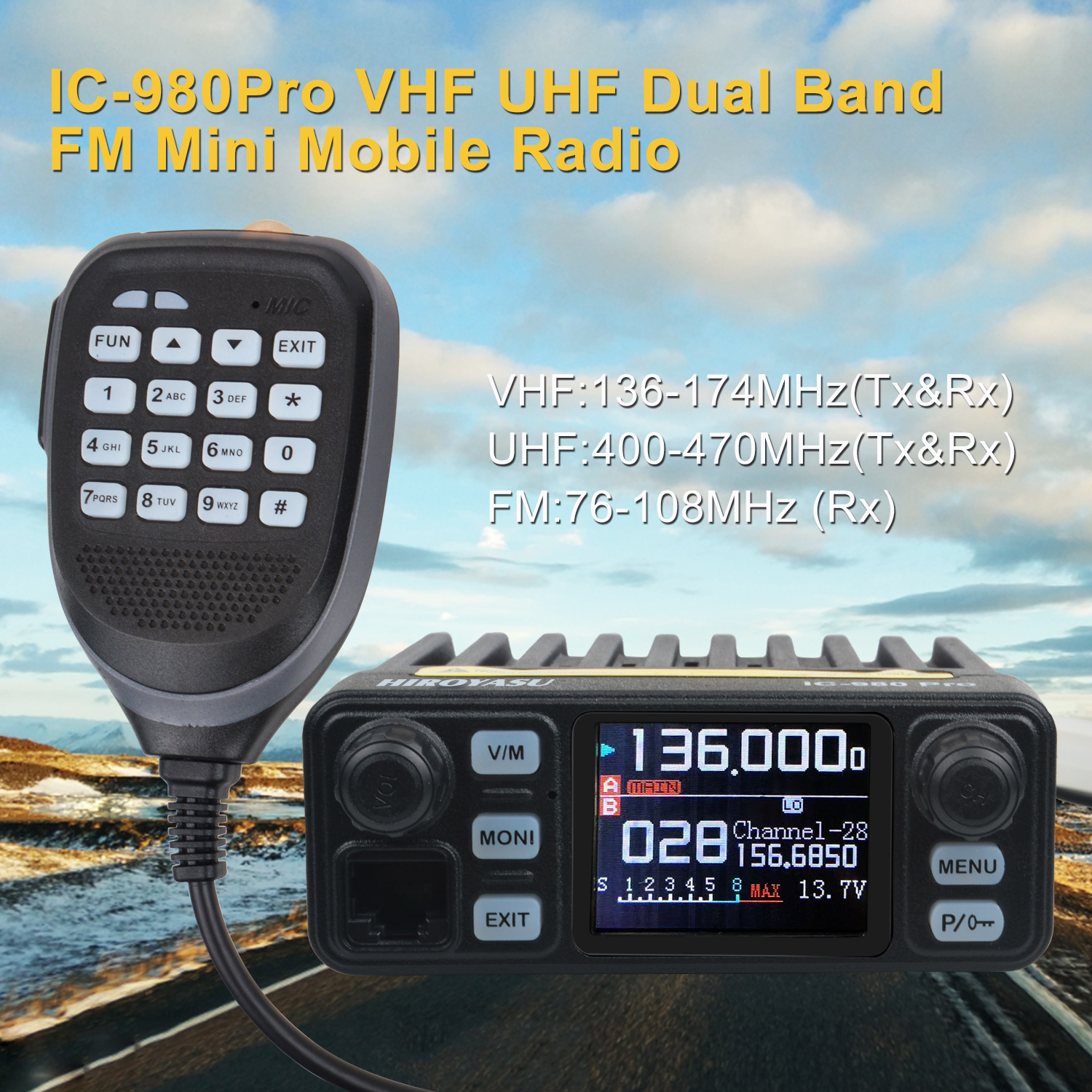 Pro Dual Band Walkie Talkie Compact VHF UHF Radio with Noise Reduction, Scrambler, and Dual Watch Feature