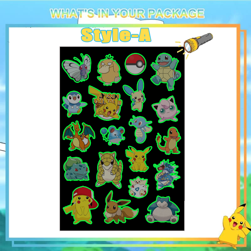 Pokemon Glow-In-The-Dark Temporary Tattoos for Kids Pikachu Stickers for Boys & Girls Glow Party Supplies & Gifts