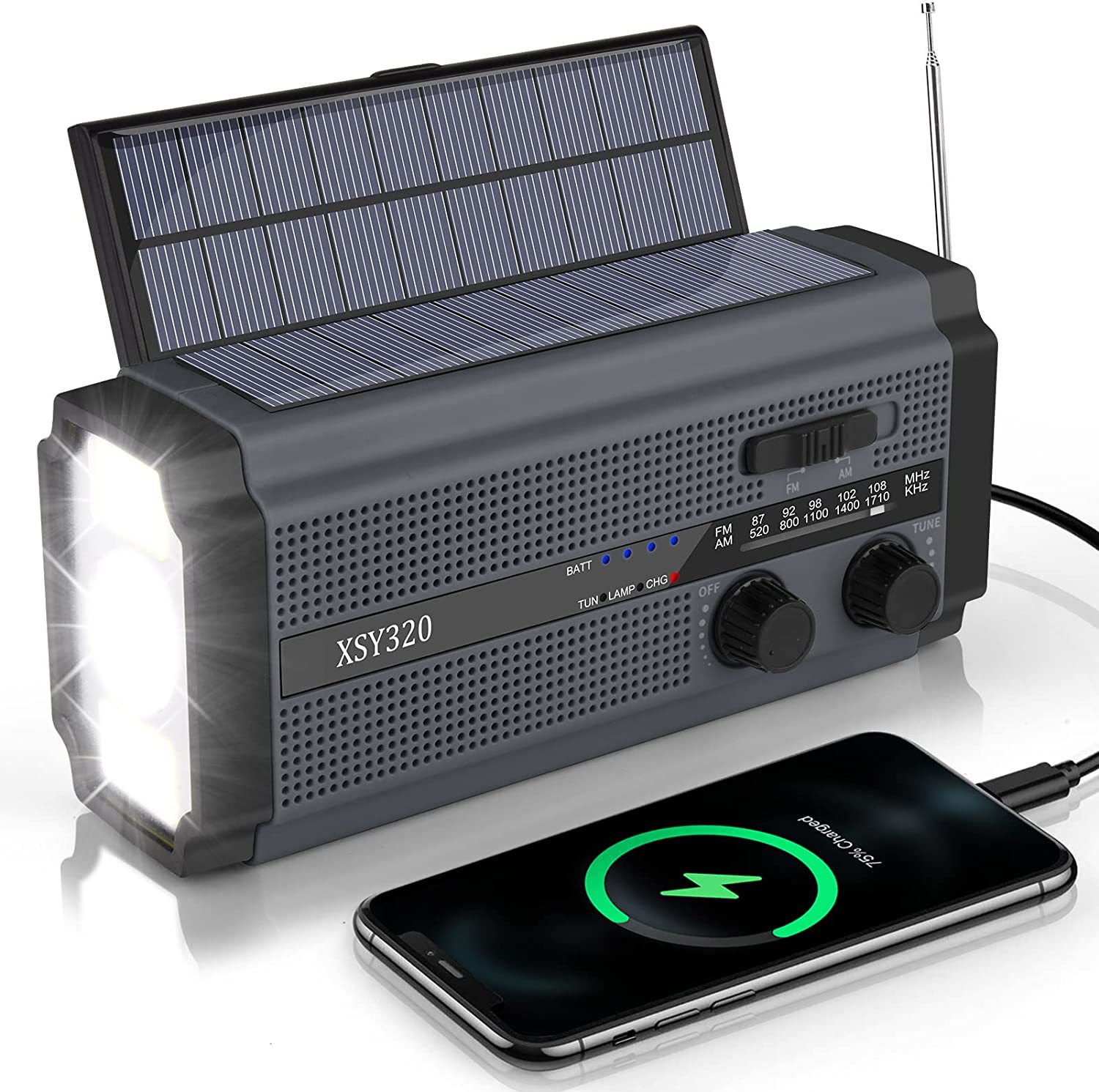 Solar Hand Crank Emergency Radio with NOAA Alerts Power Bank LED