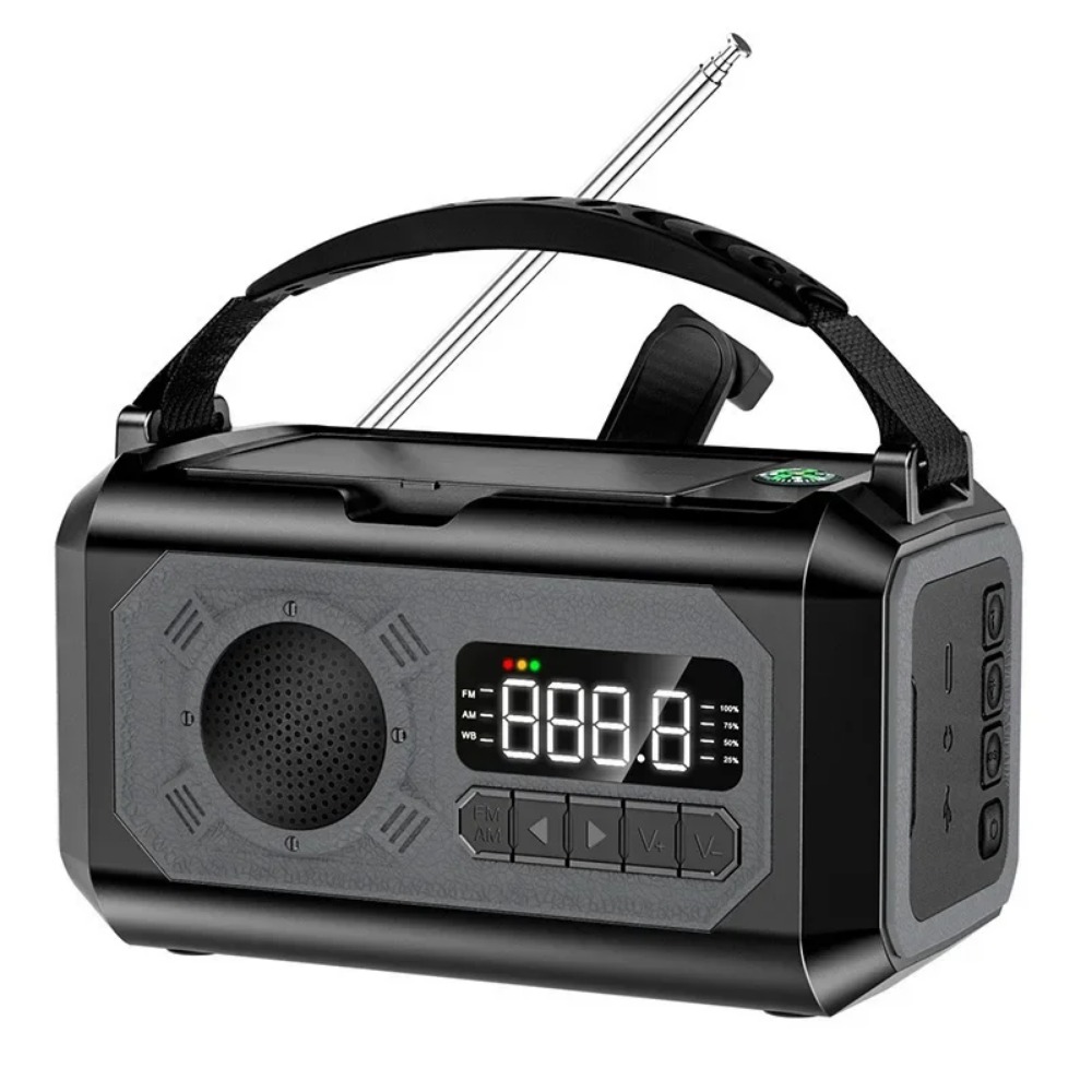 Solar Emergency Weather Radio Portable Power Bank with NOAA Alerts & Hand Crank Charging