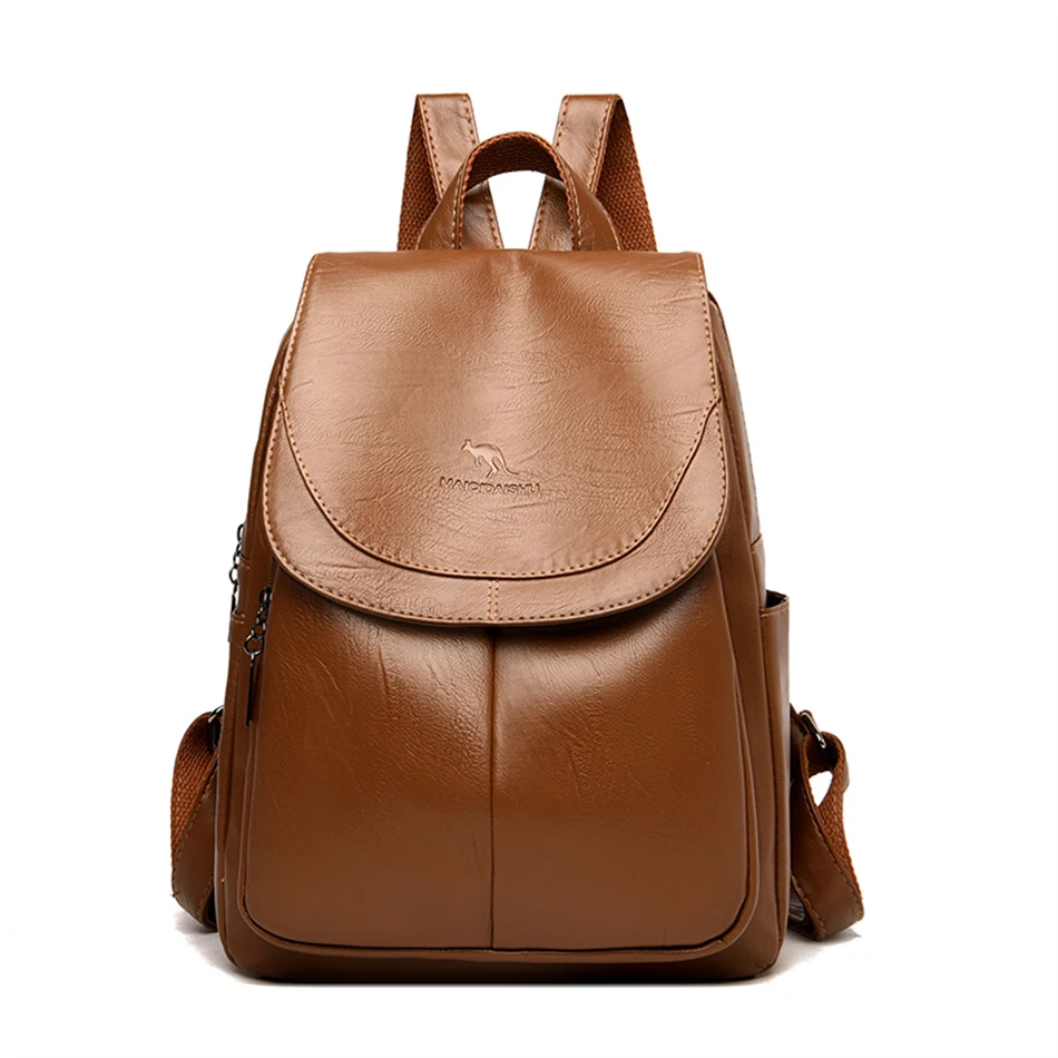 Vintage PU Leather Women Backpack Large Capacity Travel School Bag Stylish Bookbag Purse