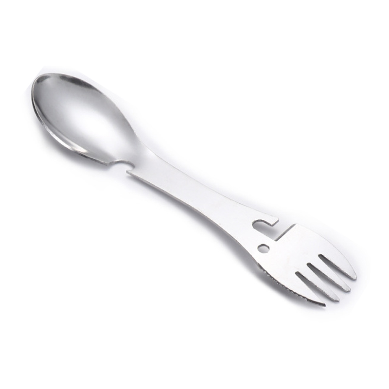 All in One Stainless Steel Camping Multi Tool Outdoor Survival Fork Knife Spoon EDC Kit