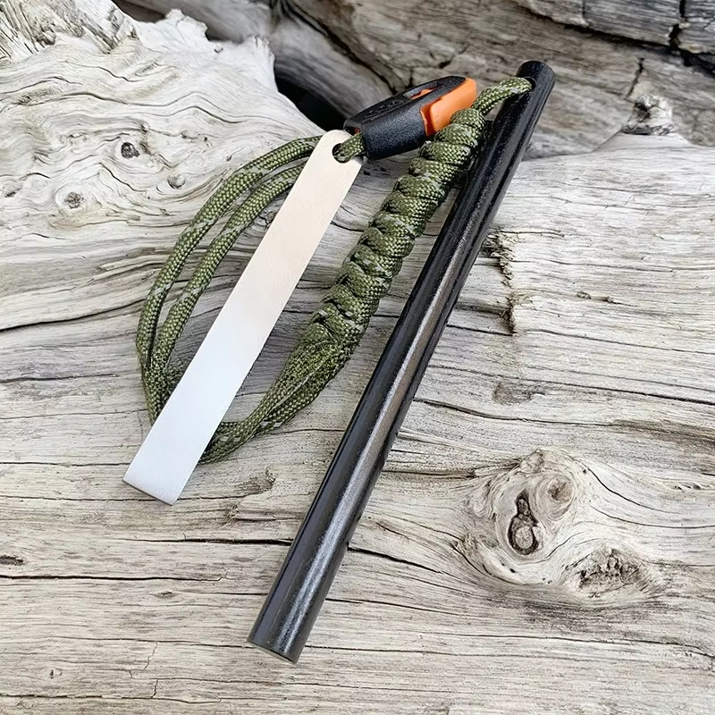Survival Fire Starter Kit with Flint Rod Whistle & Steel Scraper for Camping