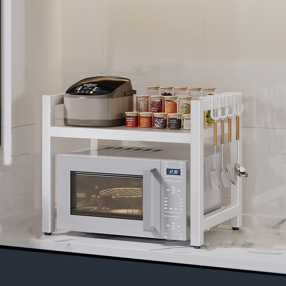 Adjustable Microwave Oven Rack Space Saving Kitchen Storage Rack Organizer with Cutting Board Holder