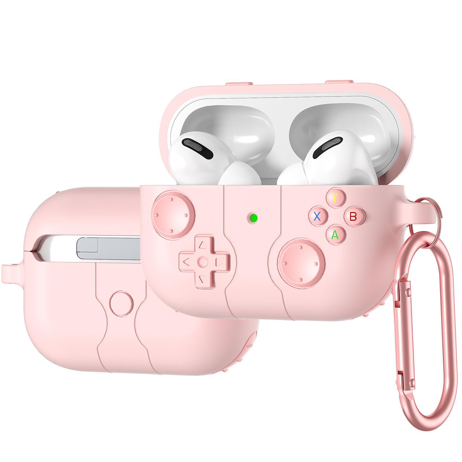 Game Console Style AirPods Pro Case with Carabiner Silicone Protective Cover for Everyday Carry