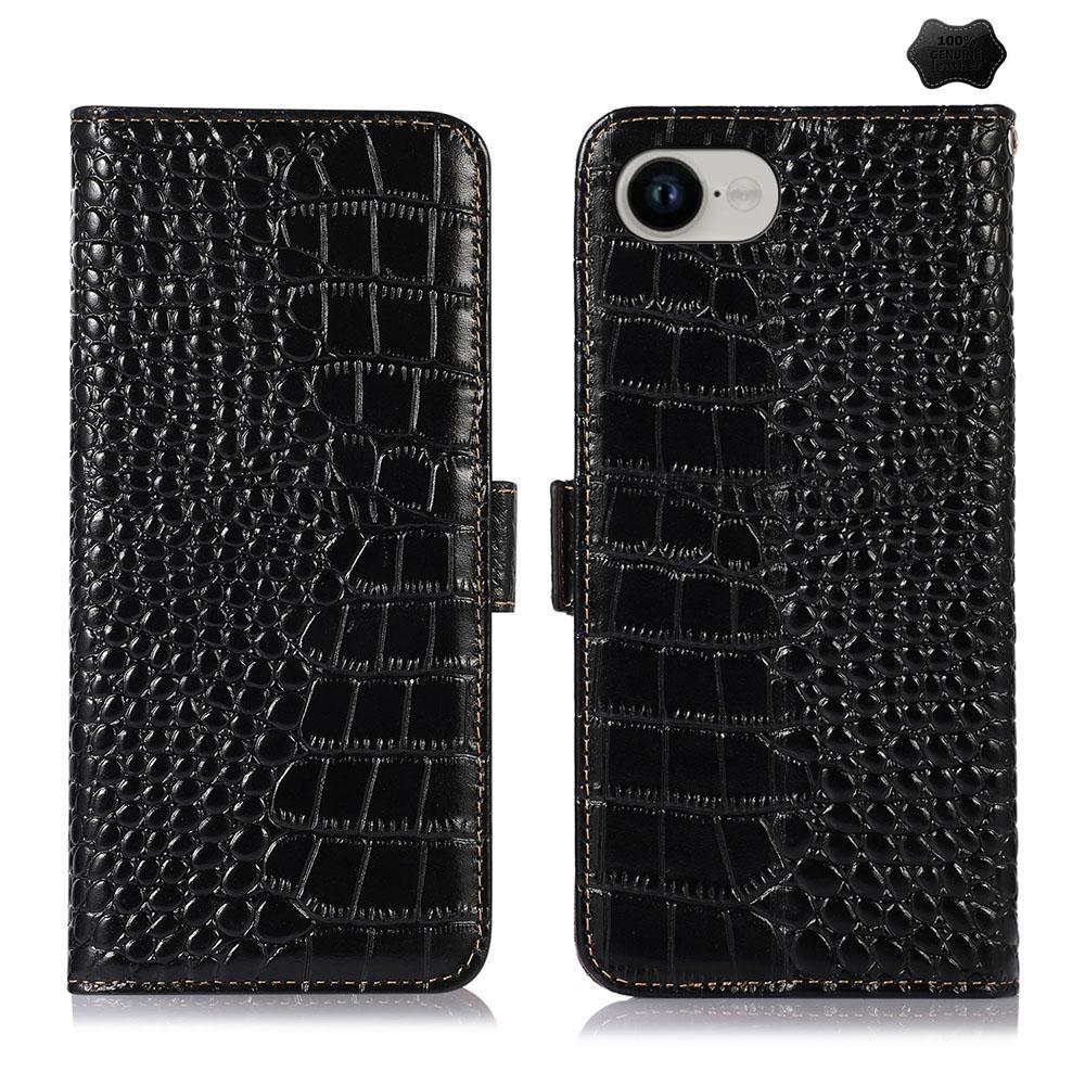 Crocodile Cowhide Leather Wallet Case with Stand for iPhone RFID Protection