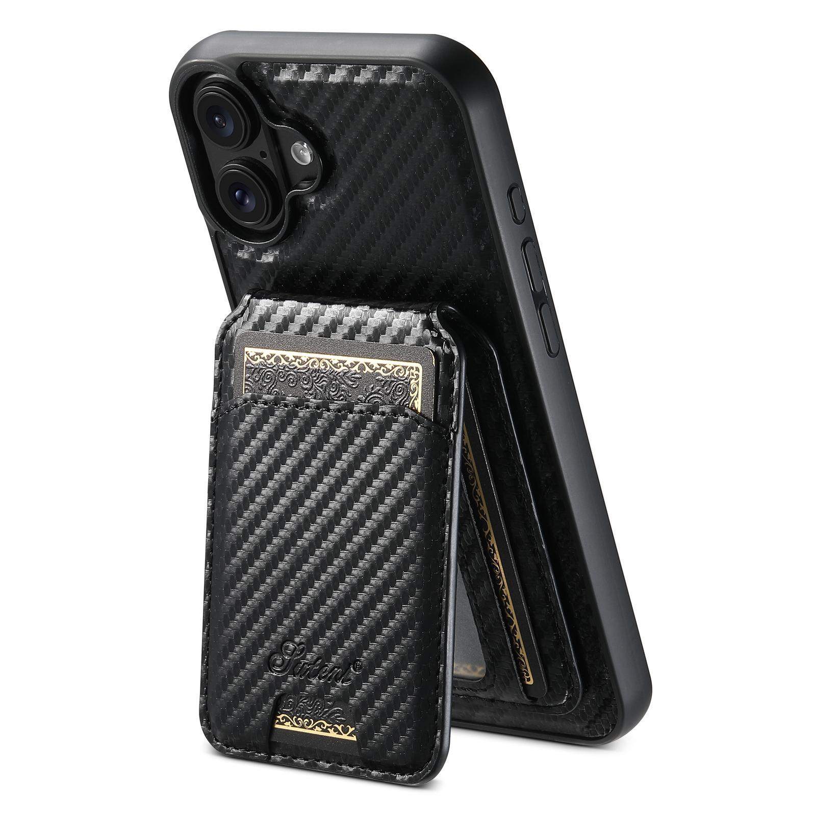 MagSafe Detachable Wallet Case for iPhone Carbon Fiber Leather Cover with Card Holder