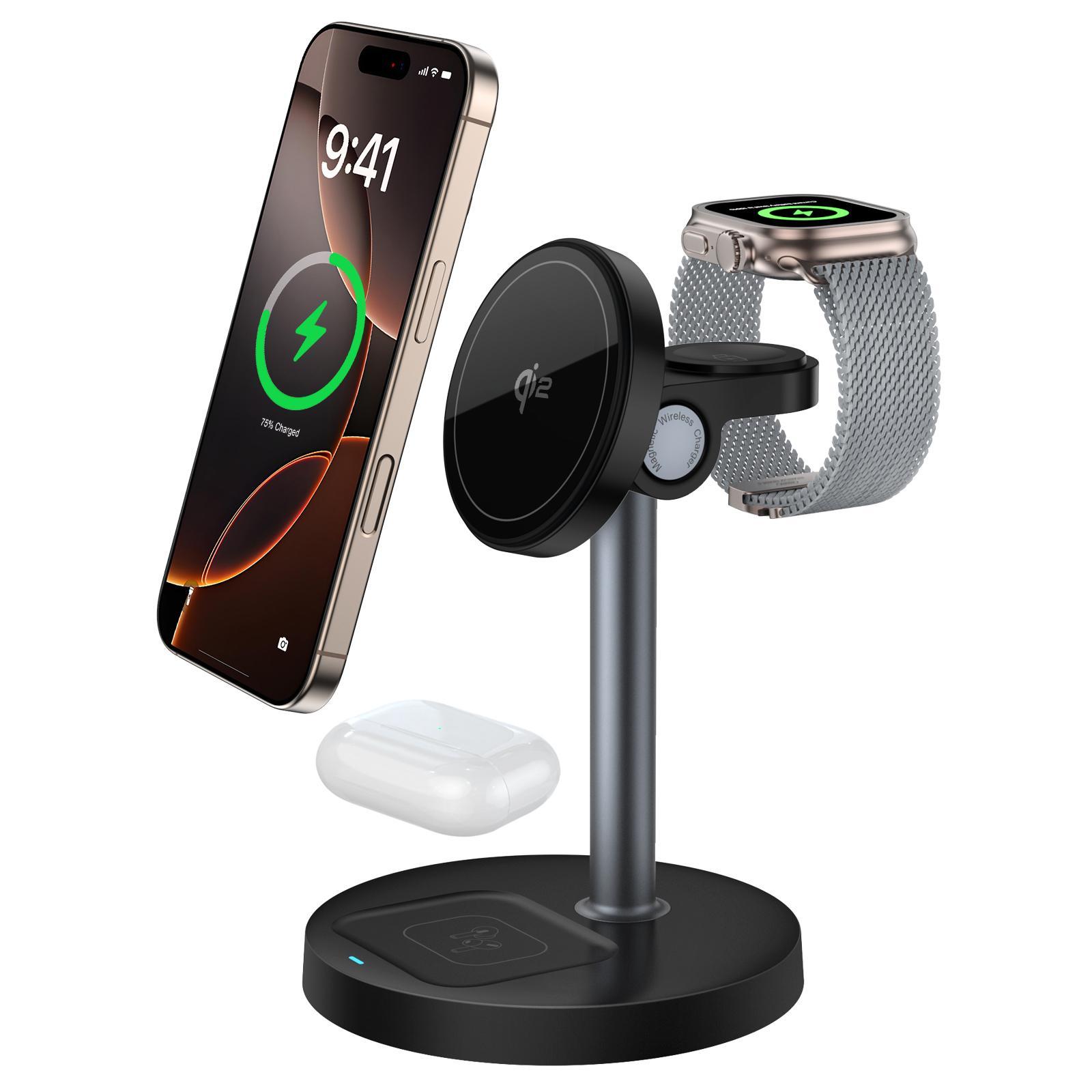 20W Magnetic Wireless Charger Stand 3 in 1 Fast Charging Dock for iPhone AirPods Apple Watch