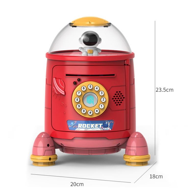 Kids Smart Rocket Piggy Bank Toy with Fingerprint Password Safe and Voice Interactive Saving Box