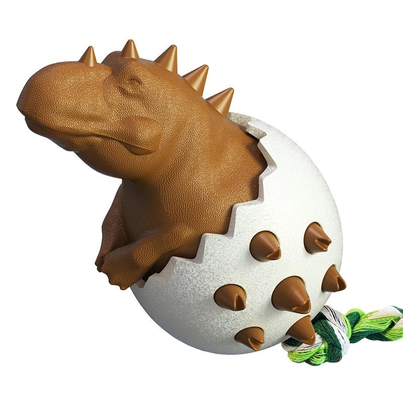 Dinosaur Egg Dog Dental Chew Toy with Rope for Teeth Cleaning and Tough Chewers