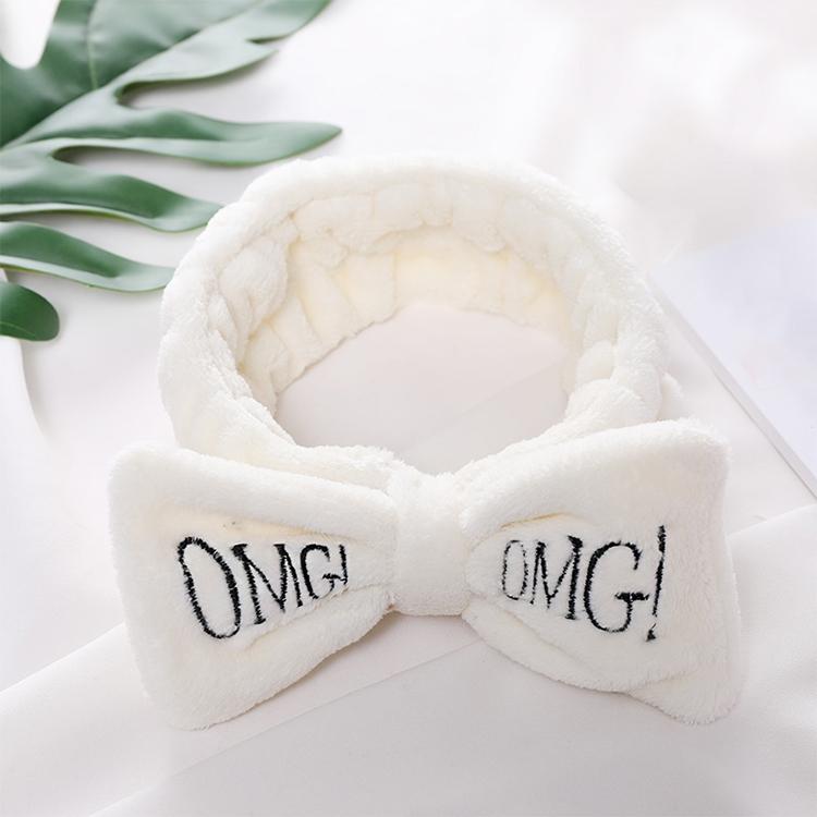 OMG Bow Coral Fleece Headband Soft Cute Spa Hairband for Women