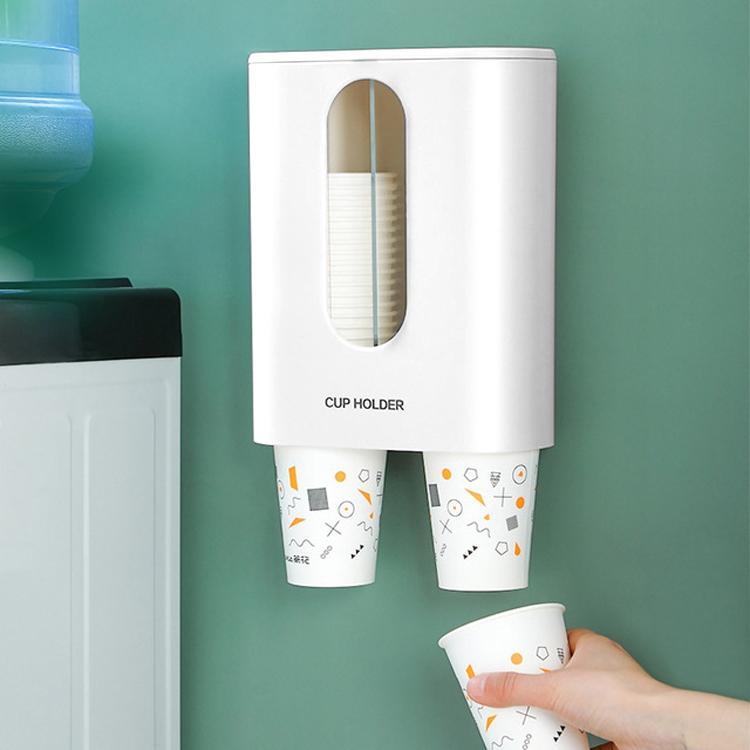 Wall Mounted Cup Dispenser No Drill Dustproof Water Cup Holder with Double Barrel Design