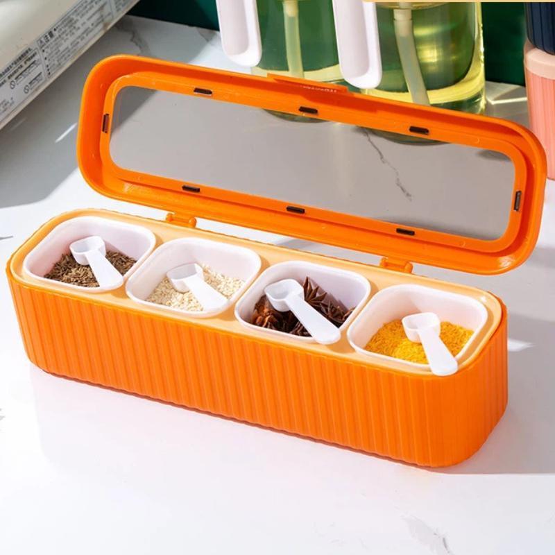 4-Compartment Spice Organizer Seasoning Box Kitchen Storage Container