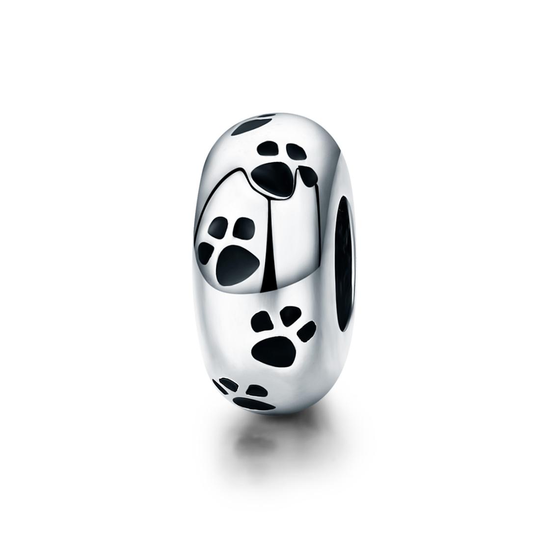 Sterling Silver Paw Print Charm Bead for Pet Lover DIY Bracelets